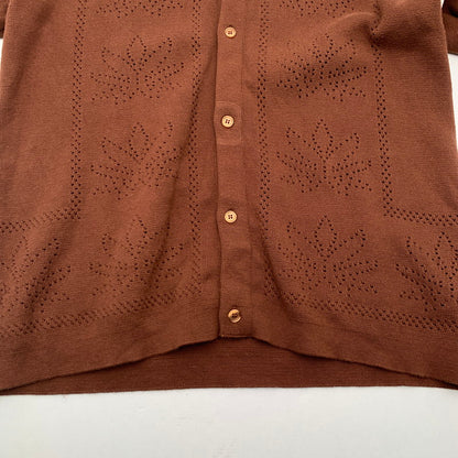 【中古品】【メンズ】 HUF PLANTLIFE PERFORATED SS KNIT ハフ 半袖カーディガン 半袖シャツ ブランド 古着 ニットシャツ 142-260509-gm-35-fuz サイズ：S カラー：ブラウン 万代Net店