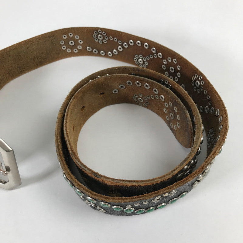【中古品】【メンズ】 USED スタッズベルト BROWN ※使用感有 歪みあり ベルト 205-260529-io-15-fuzh 万代Net店