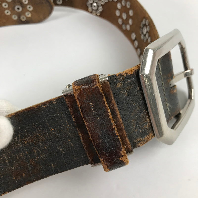 【中古品】【メンズ】 USED スタッズベルト BROWN ※使用感有 歪みあり ベルト 205-260529-io-15-fuzh 万代Net店