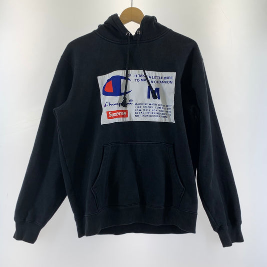 【中古品】【メンズ】 SUPREME×CHAMPION シュプリーム×チャンピオン LABEL HOODED SWEATSHIRT スウェットシャツ メンズ ブラック Mサイズ 毛玉・毛の付着あり 149-260512-io-16-fuzh 万代Net店
