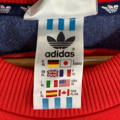 【中古品】【メンズ/レディース】 ADIDAS アディダス ラグラン スウェット 万国旗 145-260522-ny-09-fuz サイズ：XL カラー：レット×ネイビー 万代Net店
