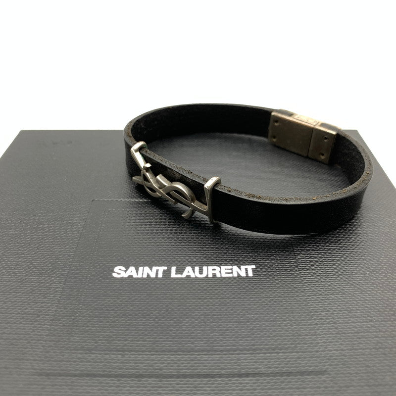 【中古品】【メンズ】 SAINT LAURENT サンローラン レザー オピウム カサンドラ ブレスレット 182-260524-mh-03-fuz カラー：ブラック 万代Net店
