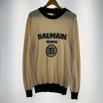 【中古品】【メンズ】 BALMAIN バルマン LOGO KNIT ロゴ ニット セーター トップス 長袖 古着 141-260607-mh-28-fuz サイズ：XS カラー：ホワイト レッド 万代Net店