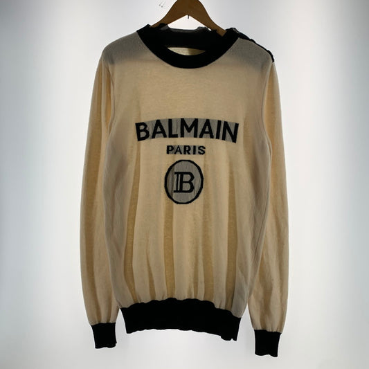 【中古品】【メンズ】 BALMAIN バルマン LOGO KNIT ロゴ ニット セーター トップス 長袖 古着 141-260607-mh-28-fuz サイズ：XS カラー：ホワイト レッド 万代Net店