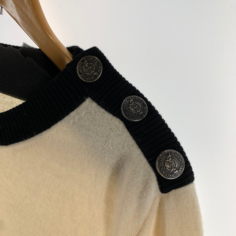 【中古品】【メンズ】 BALMAIN バルマン LOGO KNIT ロゴ ニット セーター トップス 長袖 古着 141-260607-mh-28-fuz サイズ：XS カラー：ホワイト レッド 万代Net店