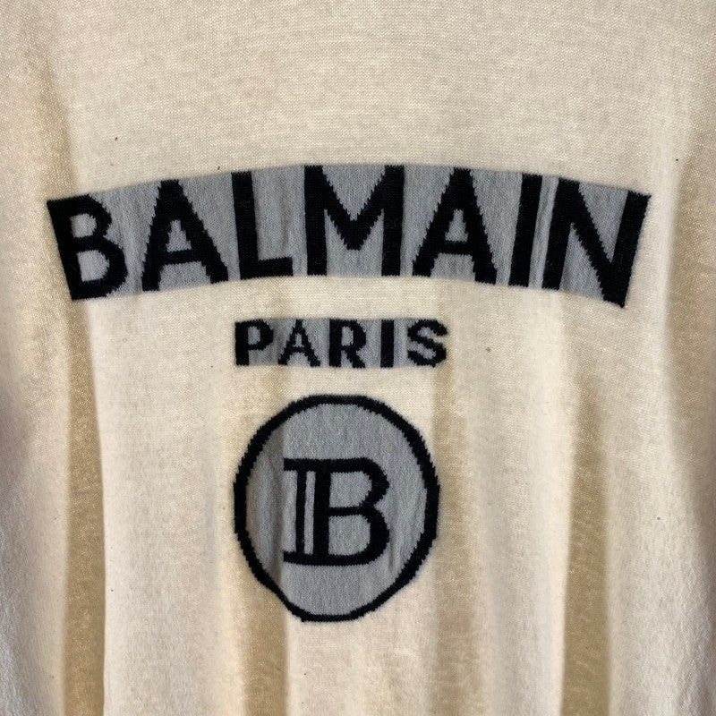 【中古品】【メンズ】 BALMAIN バルマン LOGO KNIT ロゴ ニット セーター トップス 長袖 古着 141-260607-mh-28-fuz サイズ：XS カラー：ホワイト レッド 万代Net店