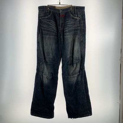 【中古品】【メンズ】 MARITHE FRANCOIS GIRBAUD マリテ フランソワ ジルボー ボタンフライ 絞りデザイン デニム パンツ ジーンズ ボトムス 古着 156-260608-mh-13-fuzh サイズ：LL カラー：インディゴ 万代Net店
