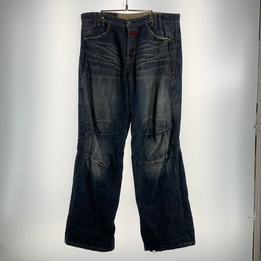 【中古品】【メンズ】 MARITHE FRANCOIS GIRBAUD マリテ フランソワ ジルボー ボタンフライ 絞りデザイン デニム パンツ ジーンズ ボトムス 古着 156-260608-mh-13-fuzh サイズ：LL カラー：インディゴ 万代Net店
