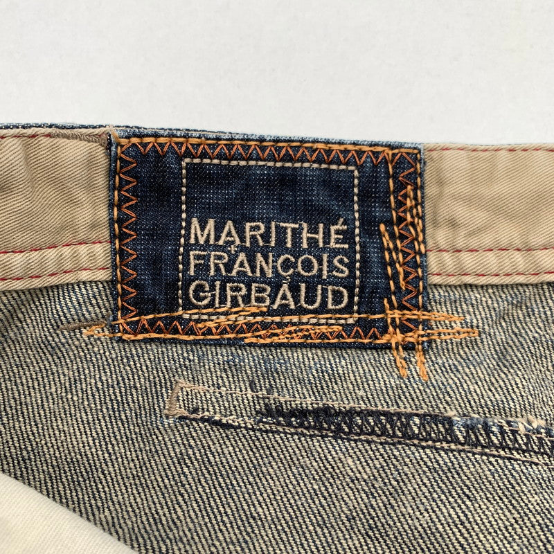 【中古品】【メンズ】 MARITHE FRANCOIS GIRBAUD マリテ フランソワ ジルボー ボタンフライ 絞りデザイン デニム パンツ ジーンズ ボトムス 古着 156-260608-mh-13-fuzh サイズ：LL カラー：インディゴ 万代Net店