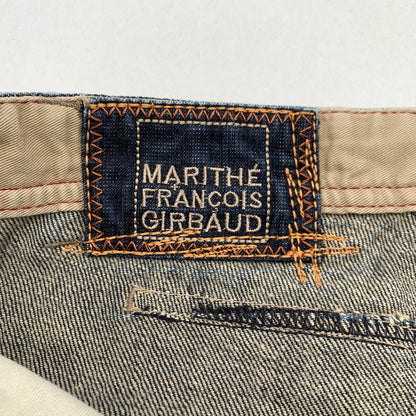 【中古品】【メンズ】 MARITHE FRANCOIS GIRBAUD マリテ フランソワ ジルボー ボタンフライ 絞りデザイン デニム パンツ ジーンズ ボトムス 古着 156-260608-mh-13-fuzh サイズ：LL カラー：インディゴ 万代Net店