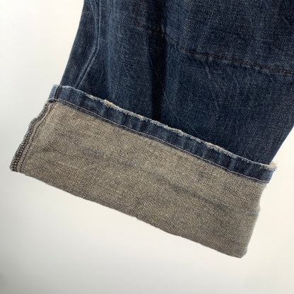 【中古品】【メンズ】 MARITHE FRANCOIS GIRBAUD マリテ フランソワ ジルボー ボタンフライ 絞りデザイン デニム パンツ ジーンズ ボトムス 古着 156-260608-mh-13-fuzh サイズ：LL カラー：インディゴ 万代Net店