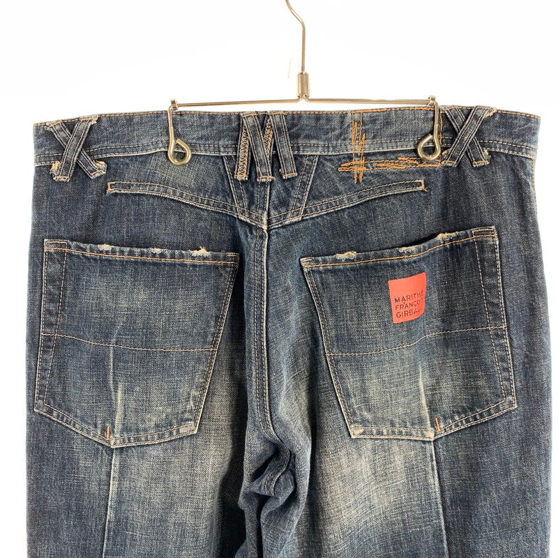 【中古品】【メンズ】 MARITHE FRANCOIS GIRBAUD マリテ フランソワ ジルボー ボタンフライ 絞りデザイン デニム パンツ ジーンズ ボトムス 古着 156-260608-mh-13-fuzh サイズ：LL カラー：インディゴ 万代Net店