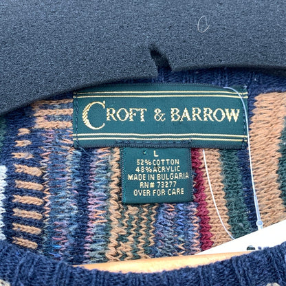 【中古品】【メンズ】 CROFT＆BARROW クロフト＆バロー マルチストライプニット セーター ブランド 古着 145-260606-gm-04-fuz サイズ：L カラー：マルチカラー 万代Net店
