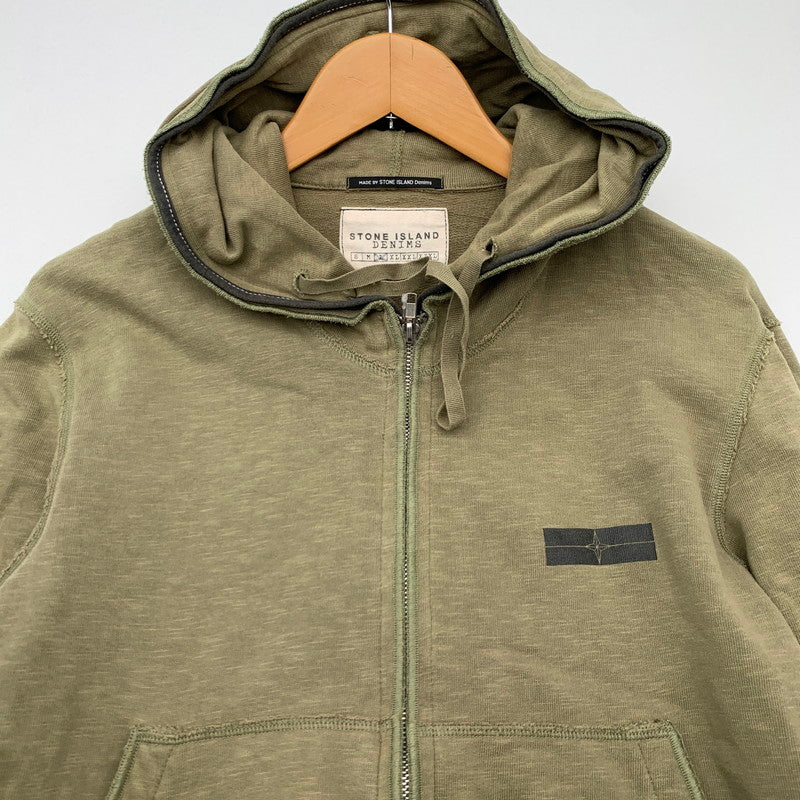 【中古品】【メンズ】 STONE ISLAND DENIMS ZIP PARKA ストーンアイランド ジップアップ デニム パーカー ブランド 古着 141-260606-gm-09-fuz サイズ：L カラー：カーキ 万代Net店