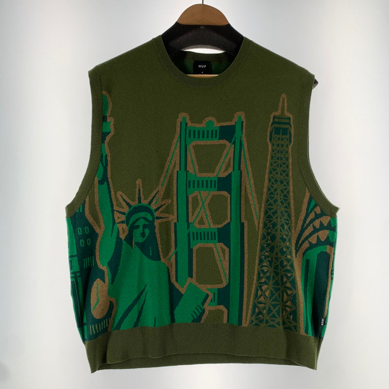 【中古品】【メンズ】 HUF ハフ VEST ベスト カラーGREEN.ニット SIZE:M 142-260722-ky-15-fuzh 万代Net店