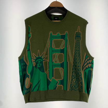 【中古品】【メンズ】 HUF ハフ VEST ベスト カラーGREEN.ニット SIZE:M 142-260722-ky-15-fuzh 万代Net店