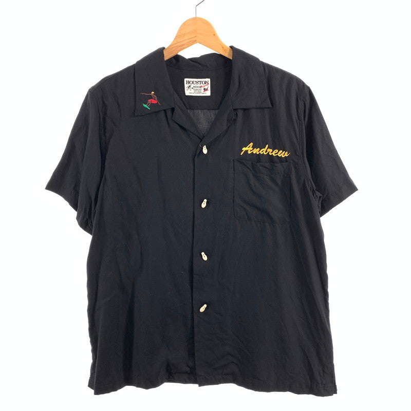 【中古品】【メンズ】 HOUSTON ヒューストン 半袖 ボーリングシャツ トップス ブランド 古着 145-260614-gm-01-fuz サイズ：M カラー：ブラック 万代Net店