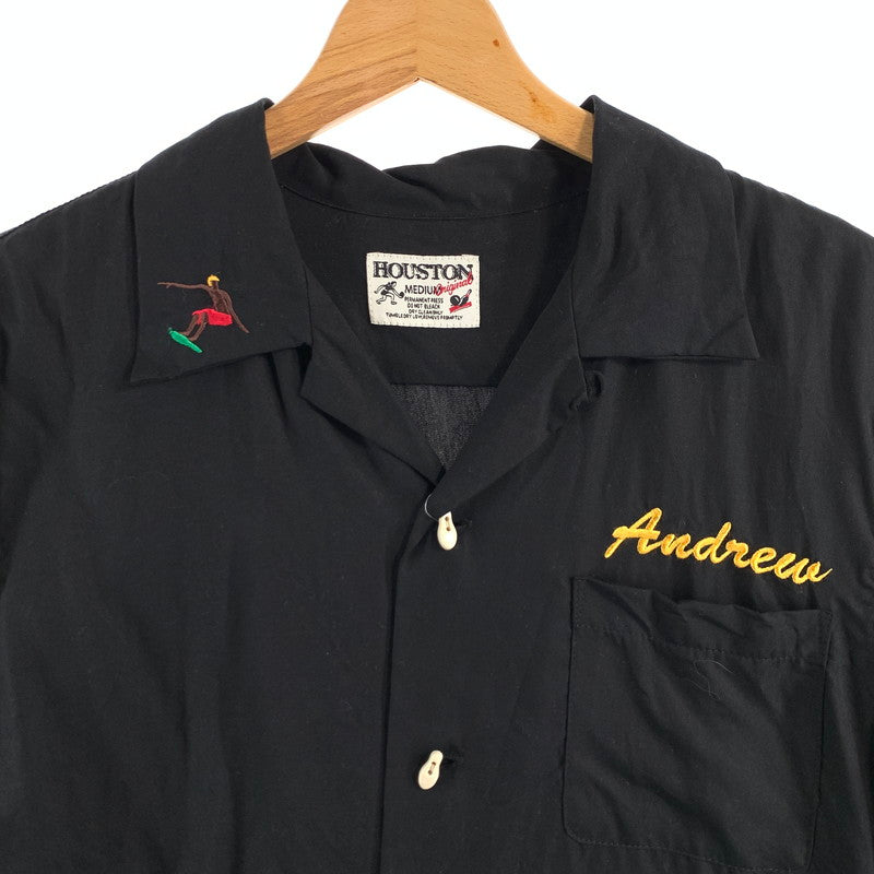 【中古品】【メンズ】 HOUSTON ヒューストン 半袖 ボーリングシャツ トップス ブランド 古着 145-260614-gm-01-fuz サイズ：M カラー：ブラック 万代Net店