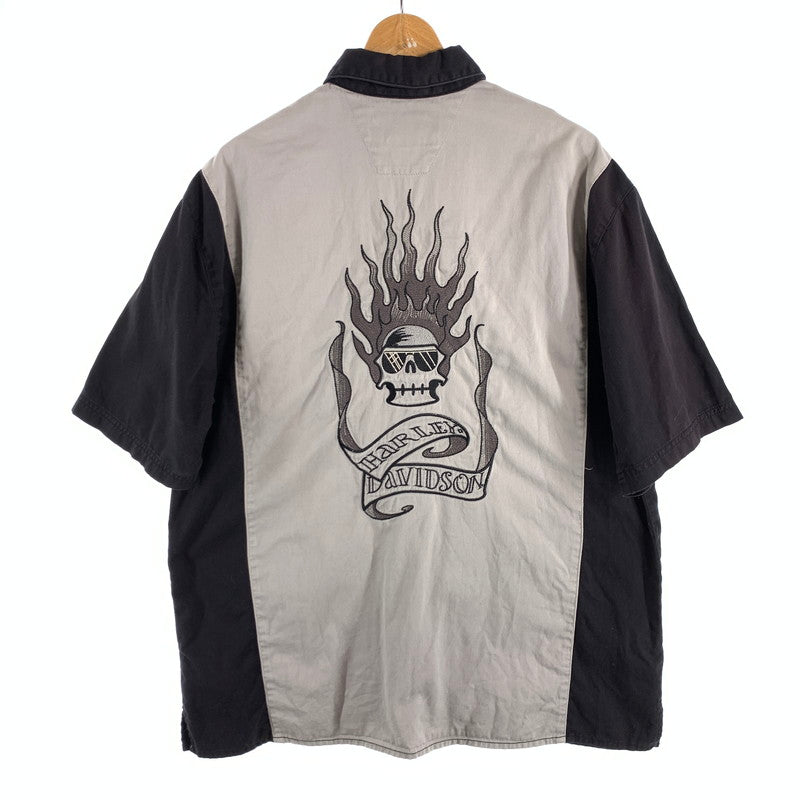 【中古品】【メンズ】 HARLEY-DAVIDSON ハーレーダビッドソン 半袖シャツ ボーリングシャツ ブランド 古着 145-260628-gm-11-fuz サイズ：L カラー：グレー 万代Net店