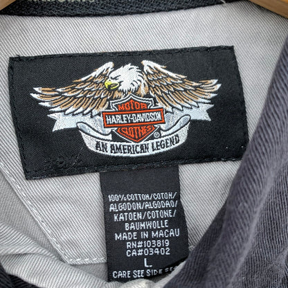 【中古品】【メンズ】 HARLEY-DAVIDSON ハーレーダビッドソン 半袖シャツ ボーリングシャツ ブランド 古着 145-260628-gm-11-fuz サイズ：L カラー：グレー 万代Net店