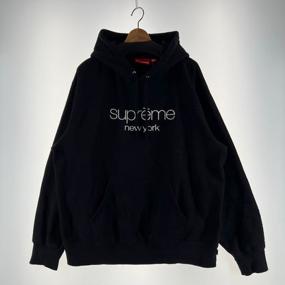 【中古品】【メンズ】 SUPREM シュプリーム PULLOVER PARKA プルオーバー パーカー CLASSIC 刺しゅうロゴ 149-260619-ny-04-fuzh サイズ：L カラー：ブラック 万代Net店