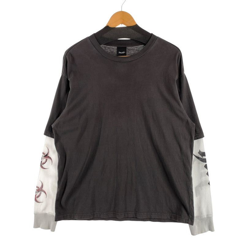 【中古品】【メンズ】 HUF LEON LONG SLEEVE DOUBLE LAYER TOP ハフ 長袖レイヤードTシャツ カットソー ブランド 古着 142-260627-gm-06-fuz サイズ：L カラー：ブラック ホワイト 万代Net店