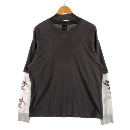 【中古品】【メンズ】 HUF LEON LONG SLEEVE DOUBLE LAYER TOP ハフ 長袖レイヤードTシャツ カットソー ブランド 古着 142-260627-gm-06-fuz サイズ：L カラー：ブラック ホワイト 万代Net店