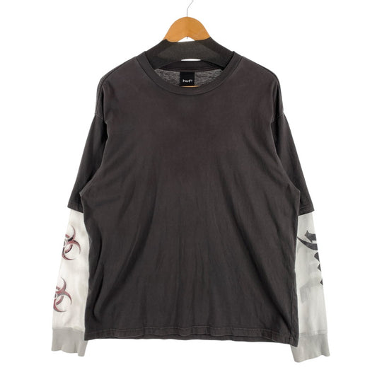 【中古品】【メンズ】 HUF LEON LONG SLEEVE DOUBLE LAYER TOP ハフ 長袖レイヤードTシャツ カットソー ブランド 古着 142-260627-gm-06-fuz サイズ：L カラー：ブラック ホワイト 万代Net店