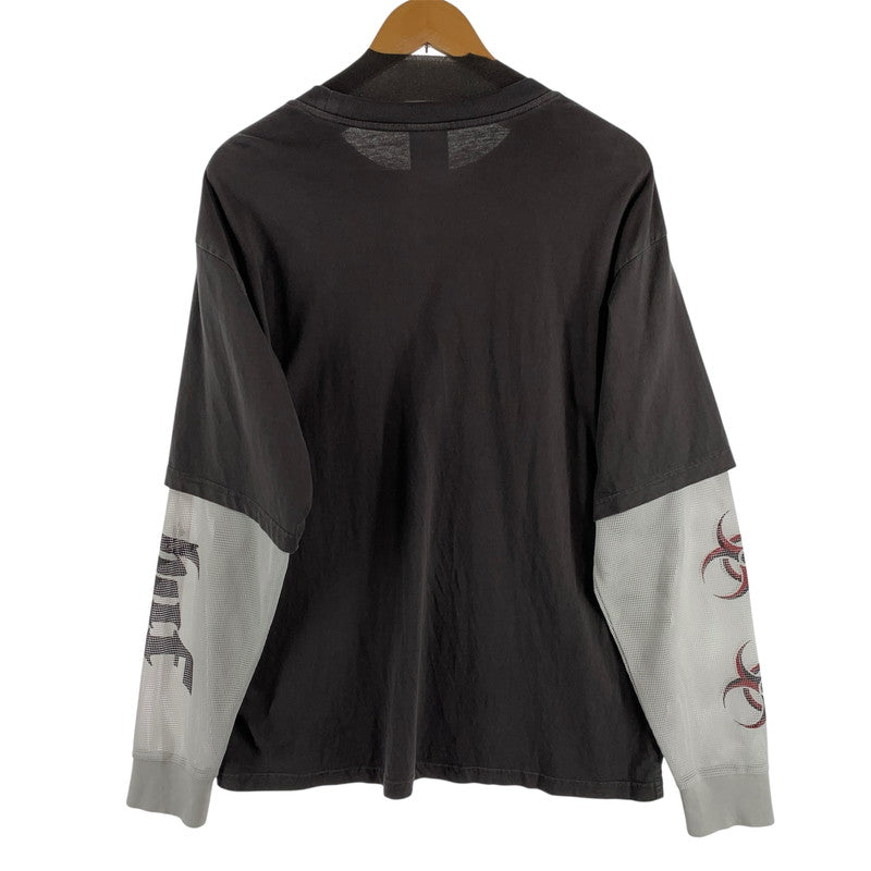 【中古品】【メンズ】 HUF LEON LONG SLEEVE DOUBLE LAYER TOP ハフ 長袖レイヤードTシャツ カットソー ブランド 古着 142-260627-gm-06-fuz サイズ：L カラー：ブラック ホワイト 万代Net店