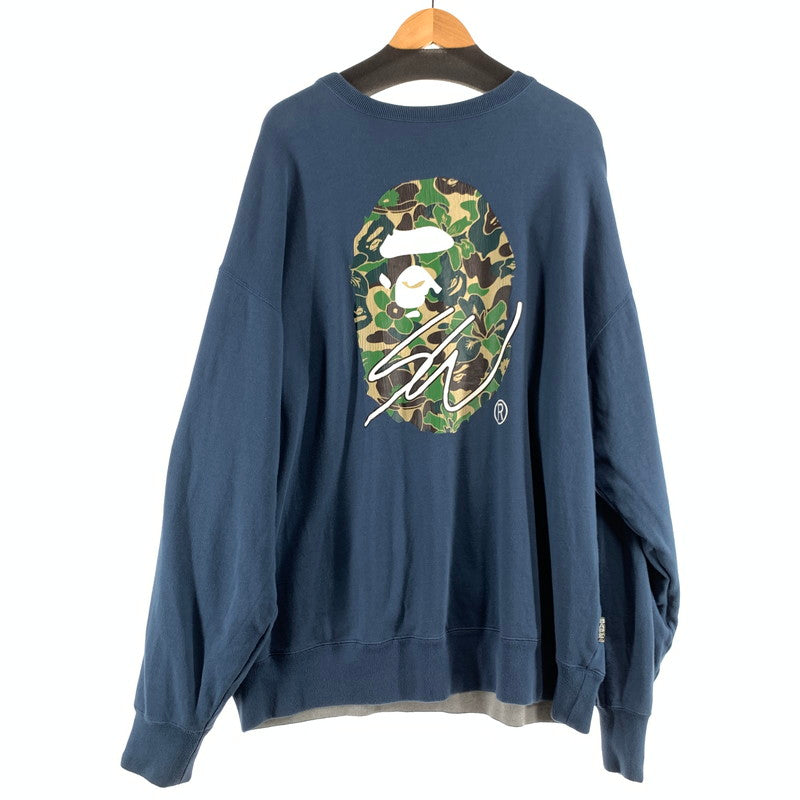 【中古品】【メンズ】 BAPE×SEAN WOTHERSPOON 4WAY CREWNECK クルーネック スウェット トレーナー NAVY.GRAY SIZE:2XL ※シミ・プリントひび割れ有 142-260719-io-08-fuzh 万代Net店