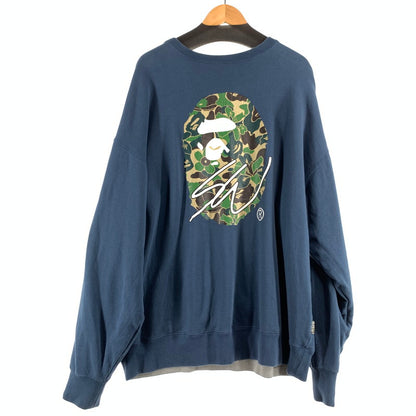 【中古品】【メンズ】 BAPE×SEAN WOTHERSPOON 4WAY CREWNECK クルーネック スウェット トレーナー NAVY.GRAY SIZE:2XL ※シミ・プリントひび割れ有 142-260719-io-08-fuzh 万代Net店