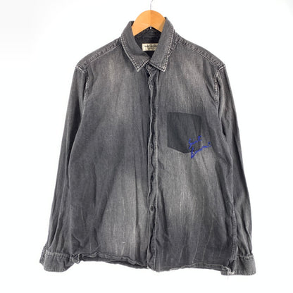 【中古品】【メンズ】 SAINT LAURENT DV19 483075 Y880M 1505 サンローラン ロゴ刺繍 長袖シャツ トップス ブランド 古着 141-260627-gm-21-fuz サイズ：M カラー：ブラック 万代Net店