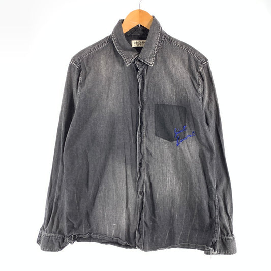 【中古品】【メンズ】 SAINT LAURENT DV19 483075 Y880M 1505 サンローラン ロゴ刺繍 長袖シャツ トップス ブランド 古着 141-260627-gm-21-fuz サイズ：M カラー：ブラック 万代Net店