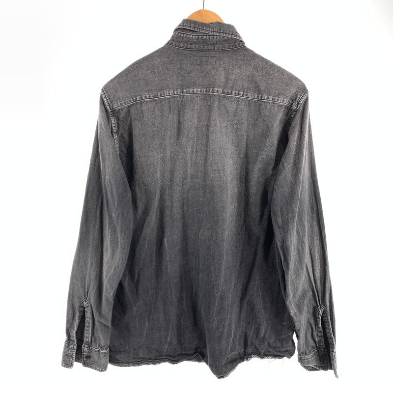 【中古品】【メンズ】 SAINT LAURENT DV19 483075 Y880M 1505 サンローラン ロゴ刺繍 長袖シャツ トップス ブランド 古着 141-260627-gm-21-fuz サイズ：M カラー：ブラック 万代Net店