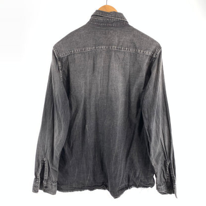 【中古品】【メンズ】 SAINT LAURENT DV19 483075 Y880M 1505 サンローラン ロゴ刺繍 長袖シャツ トップス ブランド 古着 141-260627-gm-21-fuz サイズ：M カラー：ブラック 万代Net店
