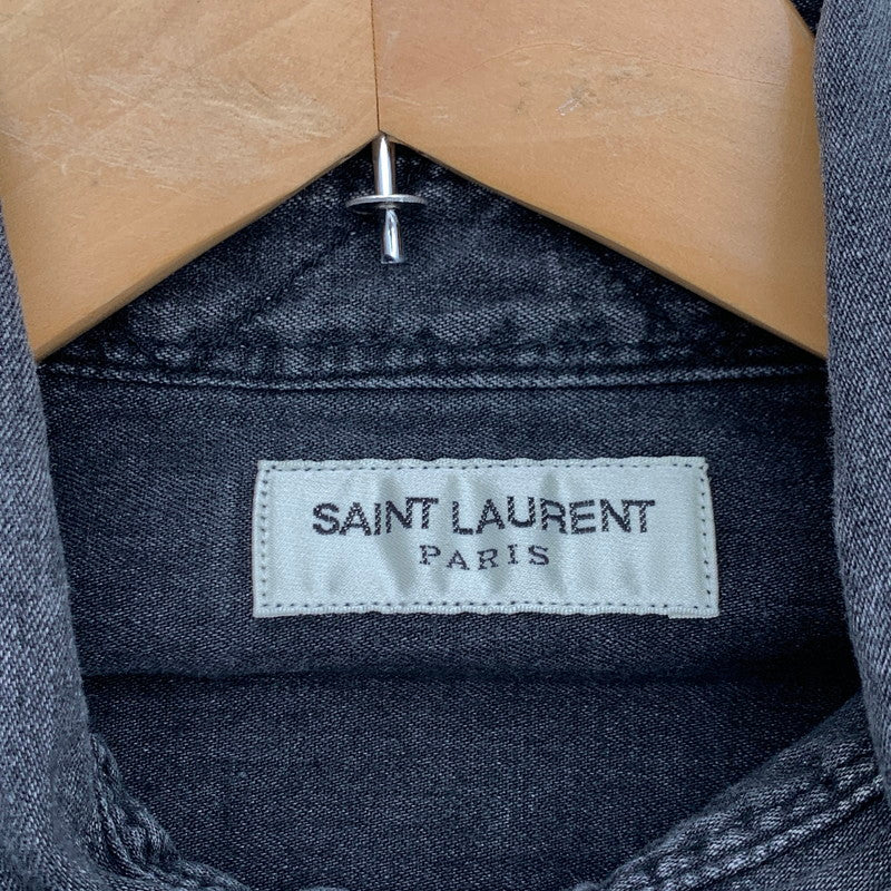 【中古品】【メンズ】 SAINT LAURENT DV19 483075 Y880M 1505 サンローラン ロゴ刺繍 長袖シャツ トップス ブランド 古着 141-260627-gm-21-fuz サイズ：M カラー：ブラック 万代Net店