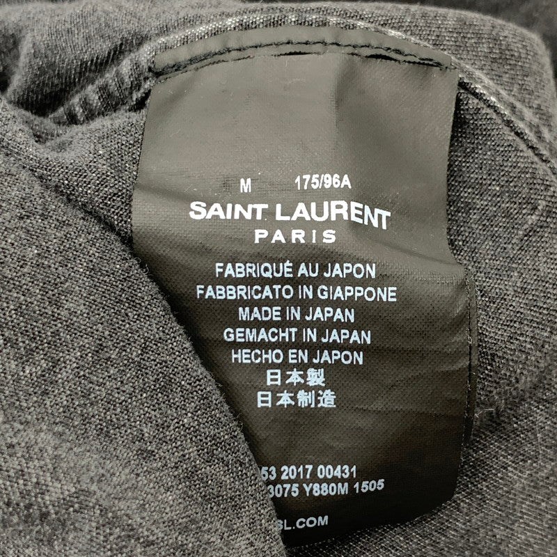 【中古品】【メンズ】 SAINT LAURENT DV19 483075 Y880M 1505 サンローラン ロゴ刺繍 長袖シャツ トップス ブランド 古着 141-260627-gm-21-fuz サイズ：M カラー：ブラック 万代Net店