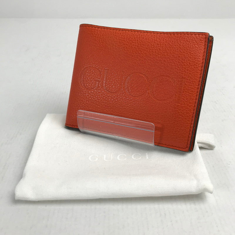【中古品】【メンズ】 GUCCI グッチ 658681 エンボスロゴ 2つ折りウォレット カラー オレンジ 181-260623-ky-03-fuzh 万代Net店
