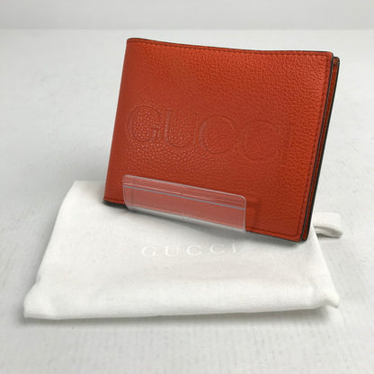 【中古品】【メンズ】 GUCCI グッチ 658681 エンボスロゴ 2つ折りウォレット カラー オレンジ 181-260623-ky-03-fuzh 万代Net店