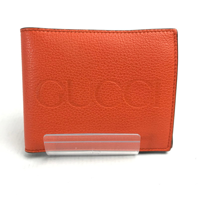 【中古品】【メンズ】 GUCCI グッチ 658681 エンボスロゴ 2つ折りウォレット カラー オレンジ 181-260623-ky-03-fuzh 万代Net店