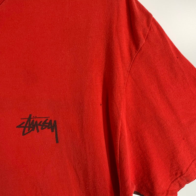 【中古品】【メンズ】 STUSSY ステューシー 半袖Tシャツ 胸元ワンポイント カットソー ブランド 古着 142-260627-gm-19-fuz サイズ：L カラー：レッド 万代Net店