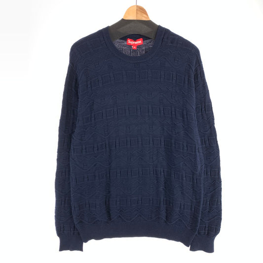【中古品】【メンズ】 SUPREME COTTON JACQUARD SWEATER シュプリーム コットン ジャガードセーター ニット ブランド 古着 149-260627-gm-29-fuz サイズ：M カラー：ネイビー 万代Net店