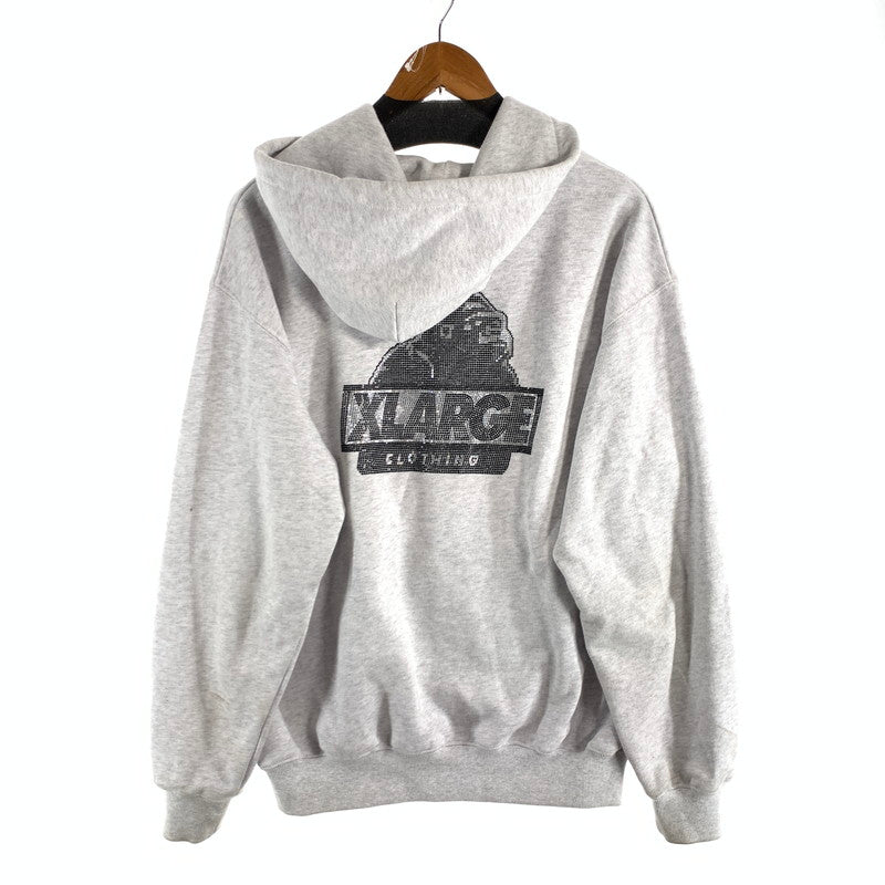 【中古品】【メンズ】 XLARGE RHINESTONE OG ZIP HOODED エクストララージ ジップ フーディー パーカー ブランド 古着 142-260628-gm-02-fuz サイズ：M カラー：ライトグレー 万代Net店