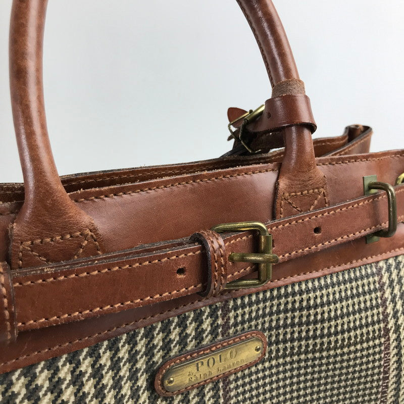 【中古品】【レディース】 POLO RALPH LAUREN ポロ ラルフローレン BAG BROWN 千鳥格子柄 ドッグトゥース ※シミ・スレ・汚れ・使用感有 カバン バッグ 188-260731-io-29-fuzh 万代Net店