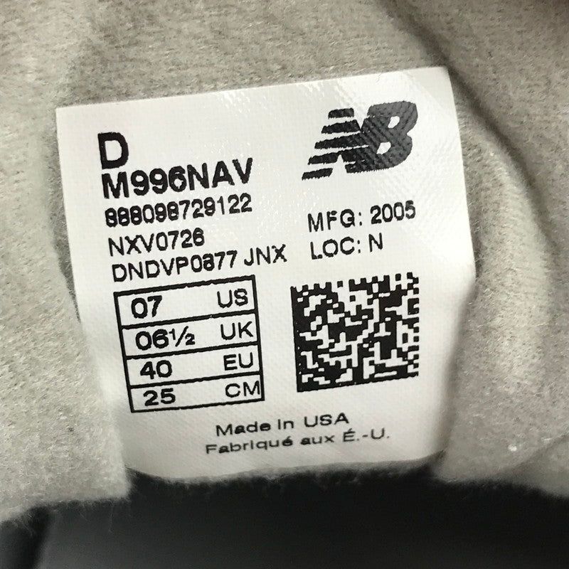 【中古品】【メンズ】 NEW BALANCE ニューバランス M996NAV SNEAKER スニーカー 靴 シューズ 162-260628-mh-12-fuz サイズ：25cm カラー：ネイビー 万代Net店