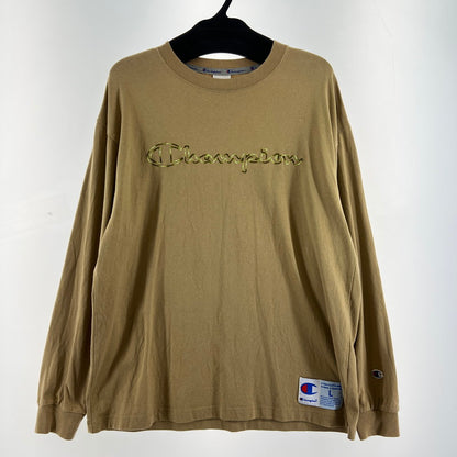 【中古品】【メンズ】 CHAMPION チャンピオン 長袖Tシャツ ロンT ベージュ SIZE:L グリーンロゴ刺しゅう 148-260919-io-16-fuzh 万代Net店