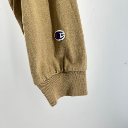 【中古品】【メンズ】 CHAMPION チャンピオン 長袖Tシャツ ロンT ベージュ SIZE:L グリーンロゴ刺しゅう 148-260919-io-16-fuzh 万代Net店
