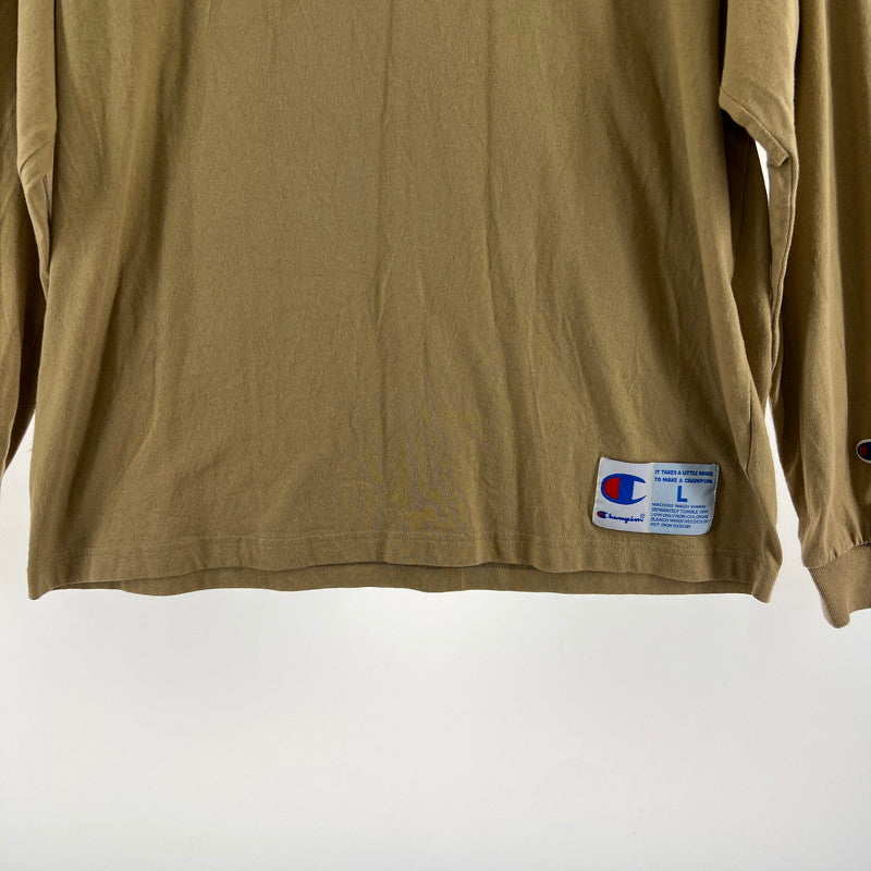 【中古品】【メンズ】 CHAMPION チャンピオン 長袖Tシャツ ロンT ベージュ SIZE:L グリーンロゴ刺しゅう 148-260919-io-16-fuzh 万代Net店