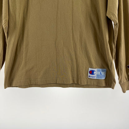 【中古品】【メンズ】 CHAMPION チャンピオン 長袖Tシャツ ロンT ベージュ SIZE:L グリーンロゴ刺しゅう 148-260919-io-16-fuzh 万代Net店