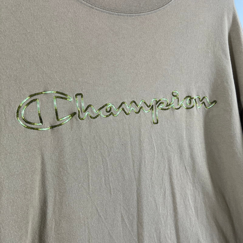 【中古品】【メンズ】 CHAMPION チャンピオン 長袖Tシャツ ロンT ベージュ SIZE:L グリーンロゴ刺しゅう 148-260919-io-16-fuzh 万代Net店
